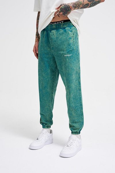 Machinist Men's Luxury Basic Washed Jogger Sweatpants Oil Green Spotted