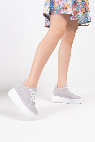 courtaran Sports Shoes with Internal Hidden Heel for Short Women Gray Linen