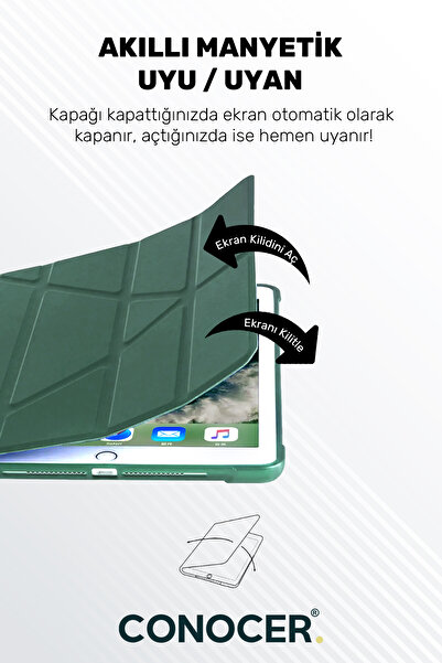 CONOCER iPad 7. 8. 9. Nesil 10.2" inç Kılıf Katlanır Kalemlikli Standlı Uyku Modlu Akıllı Kapak Tablet Kılıf