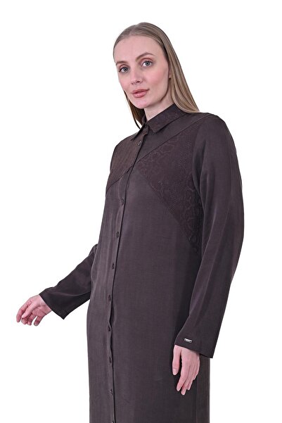 Invee Snake Pattern Lyocell Long Shirt Coffee
