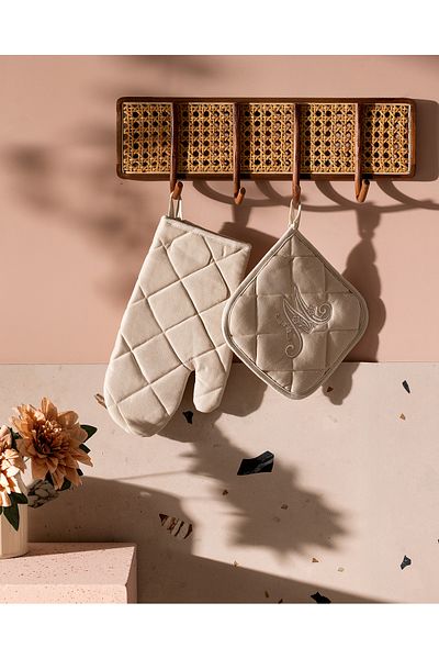 Madame Coco Cally Set of 2 100% Cotton Kitchen Gloves - Beige