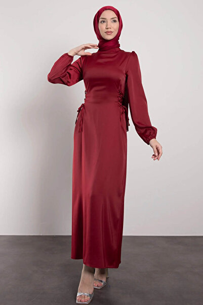 Tesettür Diyarı Γυναικείο Βραδινό Φόρεμα Σατέν Hijab με Σταυρό Πλαϊνό - Clare...