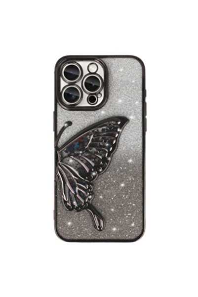 Gtech Case, Elegant, Glitter, Compatible with Apple iPhone 13 Pro, embossed butterfly pattern, Mealized, Black