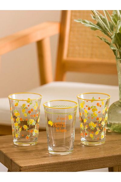 LC Waikiki Lcw Home Mixed Printed Glass Water Cup Set of 3 350 ml