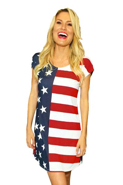 WildFashion Short summer dress with American print F557-43