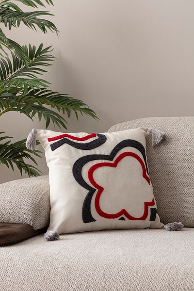 BUGİ HOME COLLECTİON Comfort Punch Pattern Throw Pillow Cover Square Decorative Bohemian Embroidered Sofa Pillowcase Poncho 45X45