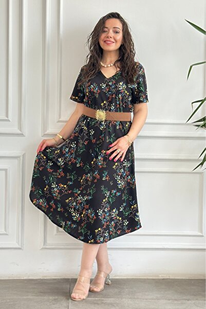 Yağmur Butik Μαγικό φόρεμα Viscon με λαιμόκοψη V