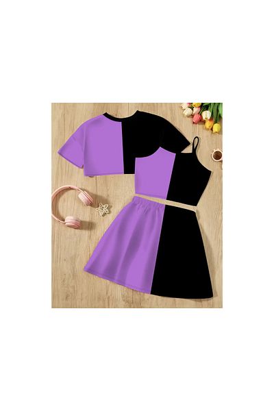 Keywest Set de fuste crop din 3 piese cu imprimeu Kuromi dublu culoare pentru copii
