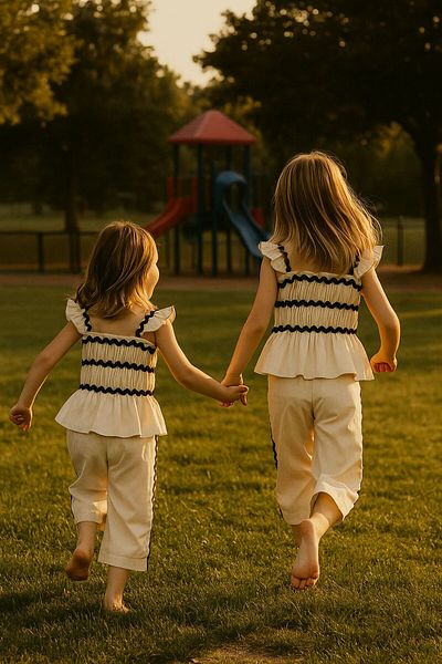 Cool and Shark Girls' Bottom-Top Set Color Block Pants Blouse Set
