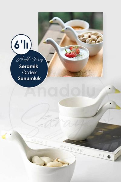 Anadolu Saray 6 Pieces Duck Design Handmade Ceramic Serving Presentation Bowl Sauce Bowl Jam Bowl Treat