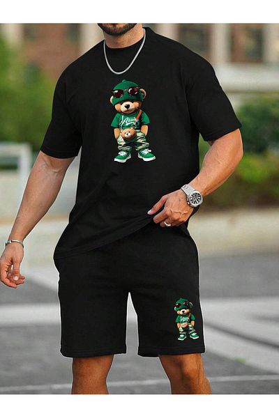 LUNAVISTA Bear Print Short Sleeve T-Shirt and Shorts