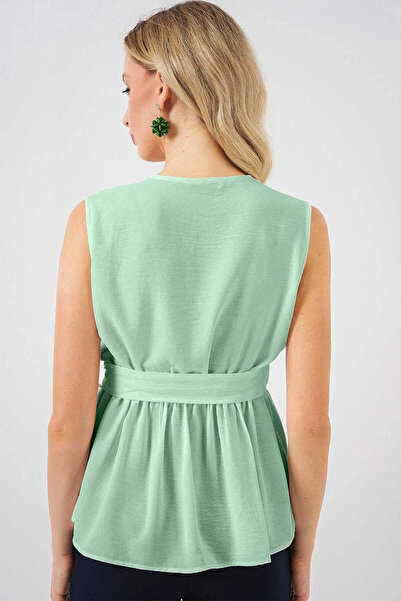 hazelin Γυναικεία πράσινη μπλούζα με διπλό γιακά με ελαστική ζώνη μέσης HZL25S-BD19661