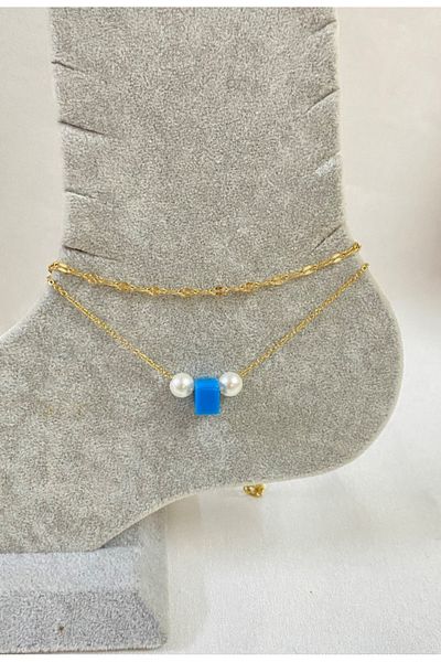 stainless steell Gold Color Pearl Basement Beads Model Singapore and Sf Chain Steel Anklet