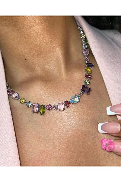 ArtBDesign Geometrik Model Kesim Gema Renkli Taşlı Kolye