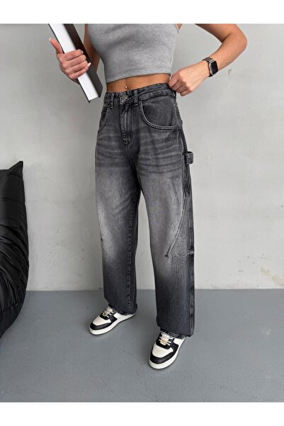 XBELLA DENİM Dámské džínové kalhoty s vysokým pasem, balonovým střihem, detaily prošívání a kapsami ve tvaru sekery