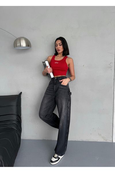 XBELLA DENİM Women's High Waist Ballon Fit Stitching Detailed Axe Pocket Jeans