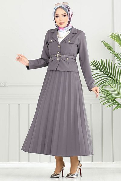 ModaMerve Double Breasted Collar Skirt Suit 4734Mp930-M Anthracite