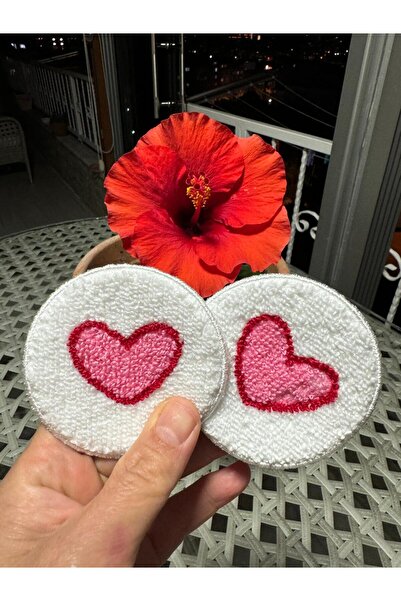 İNCİ ÇEYİZ 2 Adet Punch Kalpli Araba Bardak Altlığı.&Araba Aksesuar 7 Cm Kahv...