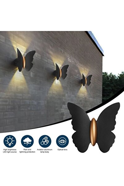 fullreyon 3 Adet Elektrikle Çalışır, 6 Watt Amber Işık Ledli Kelebek Duvar Aplik İç ve Dış Mekan IP65 Aplik