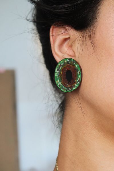 Gizy Store Polymer Clay Retina Design Earrings, Green Eye Earrings, Brown Eye Earrings Design Gift, Retina Earrings