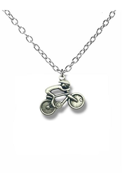 Herşey Nota Pedal Champion – Unisex Necklace with Bicycle Racer Figure (60 cm Chain)