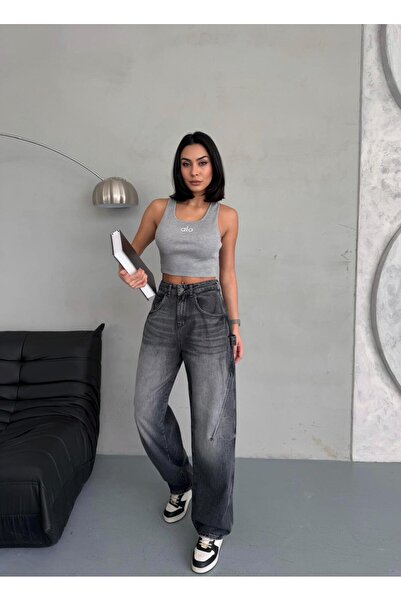 XBELLA DENİM Dámské džínové kalhoty s vysokým pasem, balonovým střihem, detaily prošívání a kapsami ve tvaru sekery