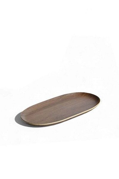 Trust Pro Oval Natural Walnut Wood Veneer Serving Tray Dark Brown 32X16CM