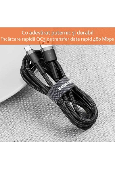 DAO Cablu Date/Incarcare Baseus, Cafule CATKLF-AG1, USB la Type-C, 2 metri, 3A, Negru