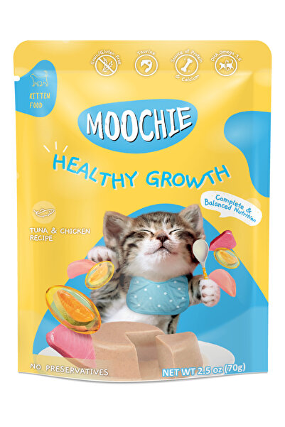 MOOCHIE وصفة التونة والدجاج للقطط الصغيرة - كيس نمو صحي 70 جرام، عبوة من 6 قطع