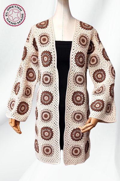Uretti - Yıldız 7202 0871 Hand Knitted Beige Cotton Thread Knitted Women's Casual Jacket / Cardigan - 38/40/42/44