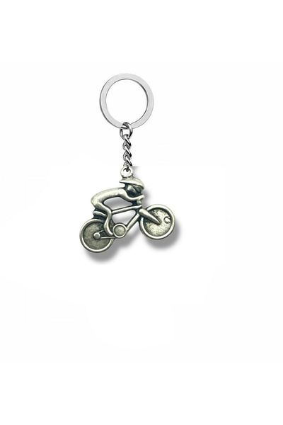 Herşey Nota Pedal Champion – Unisex Metal Keychain with Bicycle Racer Figure