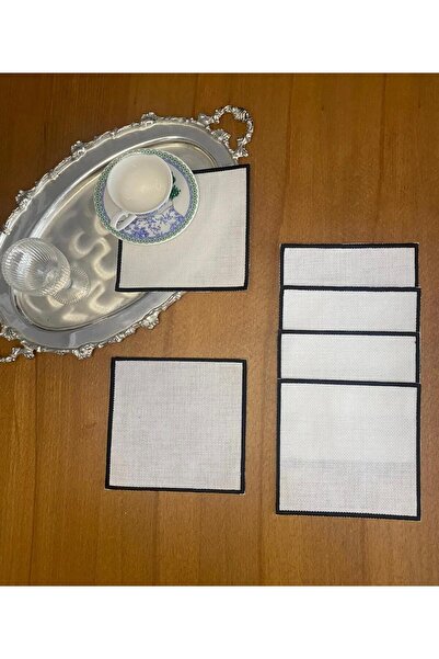 İNCİ ÇEYİZ 6 قطع من المناديل الورقية والمناديل القهوة المطرزة ذات اللفة الواح...