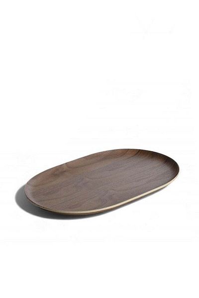 Trust Pro Trust Oval Natural Walnut Wood Veneer Serving Tray Dark Brown 40X25CM