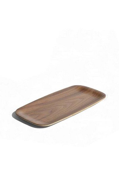 Trust Pro Rectangular Natural Walnut Wood Veneer Serving Tray Dark Brown 33X16CM