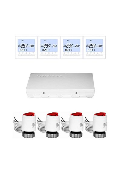 Daver Pachet de automatizare universal cu termostate cu fir pentru încălzire prin pardoseală, 4 zone - Daver