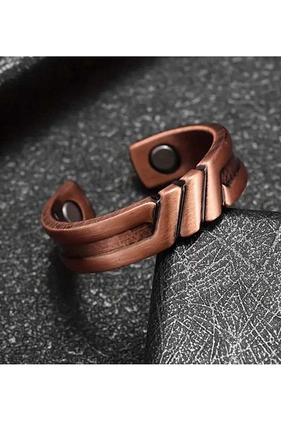 sarıyer silver Linear Model Traditional Style Magnet Magnetic Adjustable Open Size Copper Ring