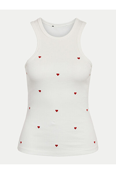 Noisy May Bluză de damă albă NOISY MAY-27033216 RED EMB HEARTS BRIGHT WHITE