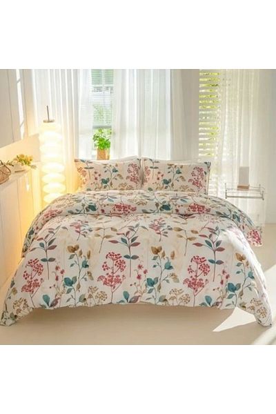 LUNA HOME طقم غطاء لحاف مكون من 6 قطع بنمط زهور نباتية باللون الأحمر، مقاس كينج.