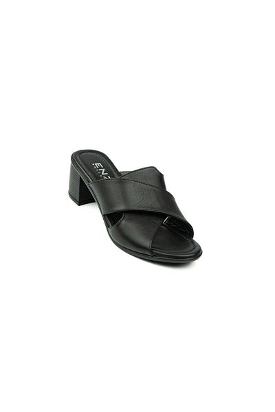 Charmia Babalı 1512 Charmia Black Leather Heeled Women's Slippers