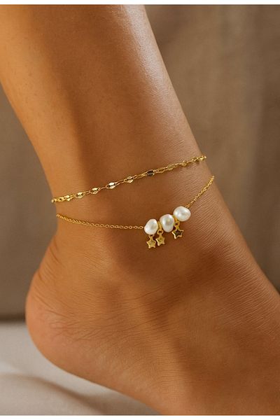 stainless steell Gold Color Baroque Star Model Singapore and Sf Chain Steel Anklet