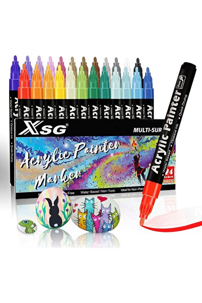 Art Tone Akrilik Bazlı Marker Kalem Seti 24 Renk Set 3mm Taş Kağıt Metal Taht...