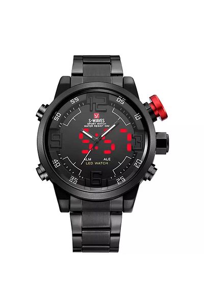 Skmei MBrands men's watch dual led display, timer, alarm, army, stainless steel strap Black