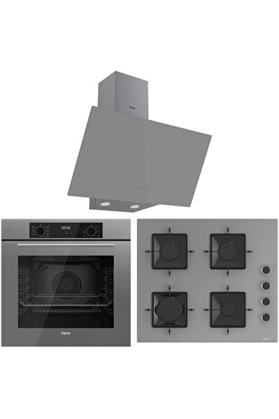 Ferre FlowArt QBL63CPR-SS208-D079 7 Prog. Dijital Turbo Ankastre Set - Gri