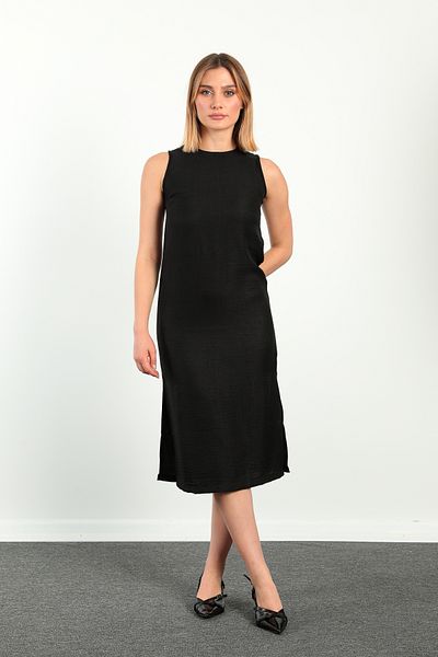 ModaPlaza Women's Slit Long Zero Sleeve Dress 5808