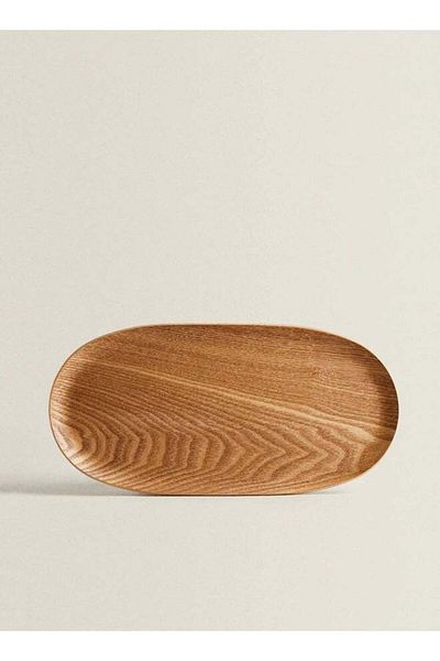 Trust Pro Oval Natural Ash Wood Veneer Serving Tray Light Brown 32X16CM