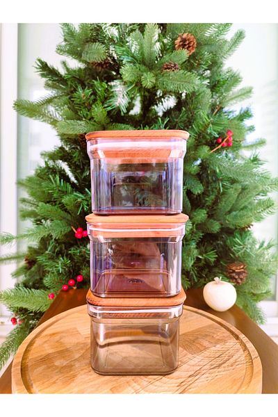 Madame Coco Kaviera Wooden Lid Storage Container Set of 3 - 500ml - Smoked