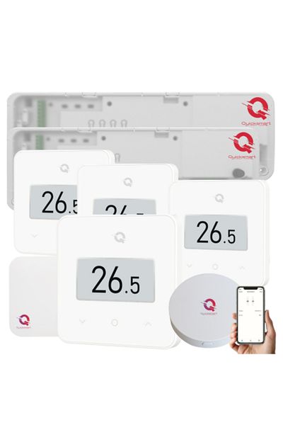 Quicksmart Kit de automatizare pentru încălzire prin pardoseală wireless Q20, controler 2x 8 zone, 4x termostate Q30, Gateway H