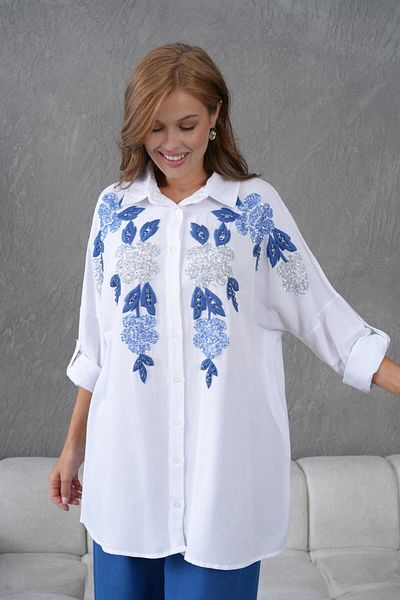 BURRASCA Embroidered Oversize Linen Shirt