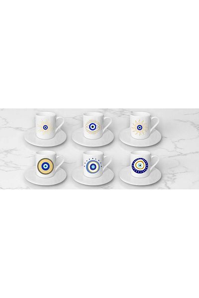 Nino Store Nazar Değim Series 2 Printed Gift Set of 6 Turkish Coffee Cups