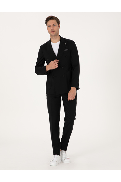Pierre Cardin Siyah Ex. Slim Fit %100 Yün Kruvaze Takım Elbise 50316451-VR046